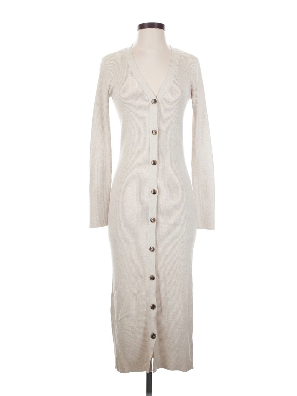Sanctuary Beige Button-Front Rib Knit Dress Cardigan Women’s Size Medium